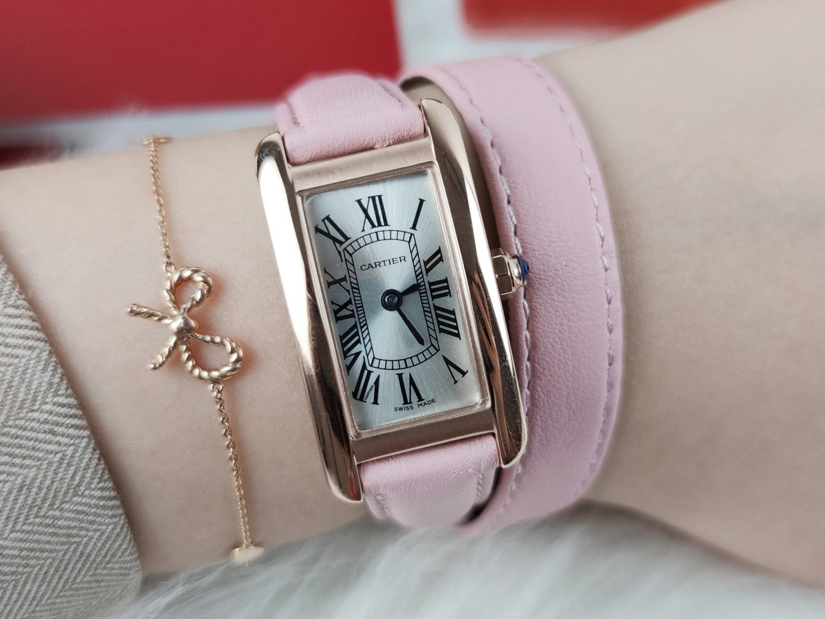 TANK AMERICAINE QUARTZ ROSE GOLD SILVER DIAL