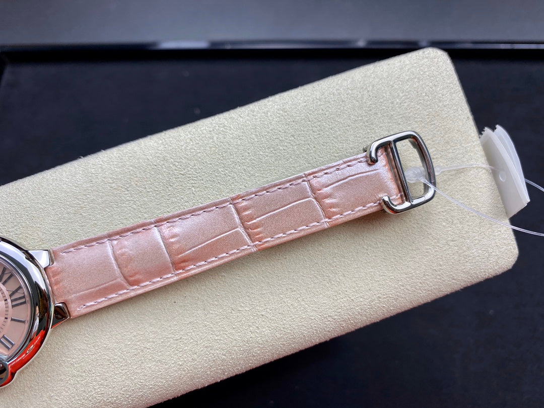 Cartier Balloon 33mm Silver Pink Leather