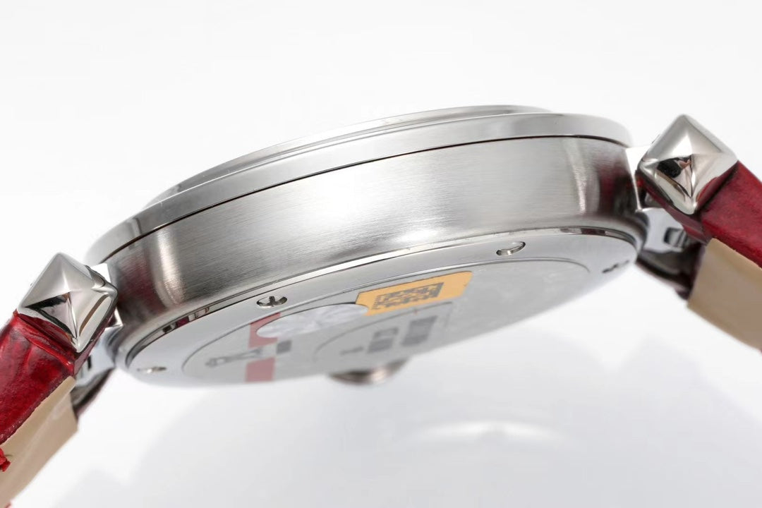 pasha 30mm quartz stainless steel white dial red leather
