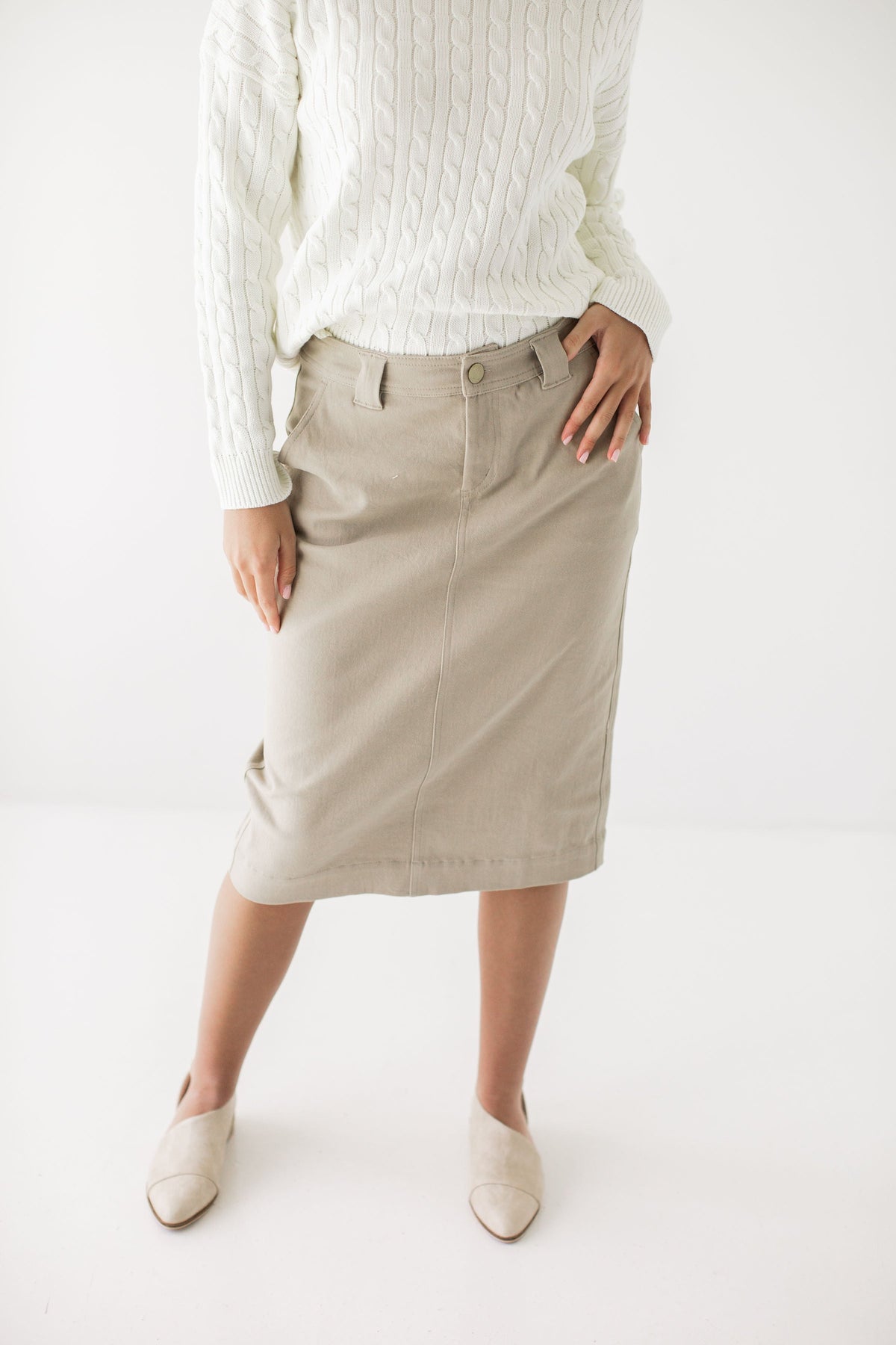 'Adrian' Classic Denim Midi Skirt FINAL SALE