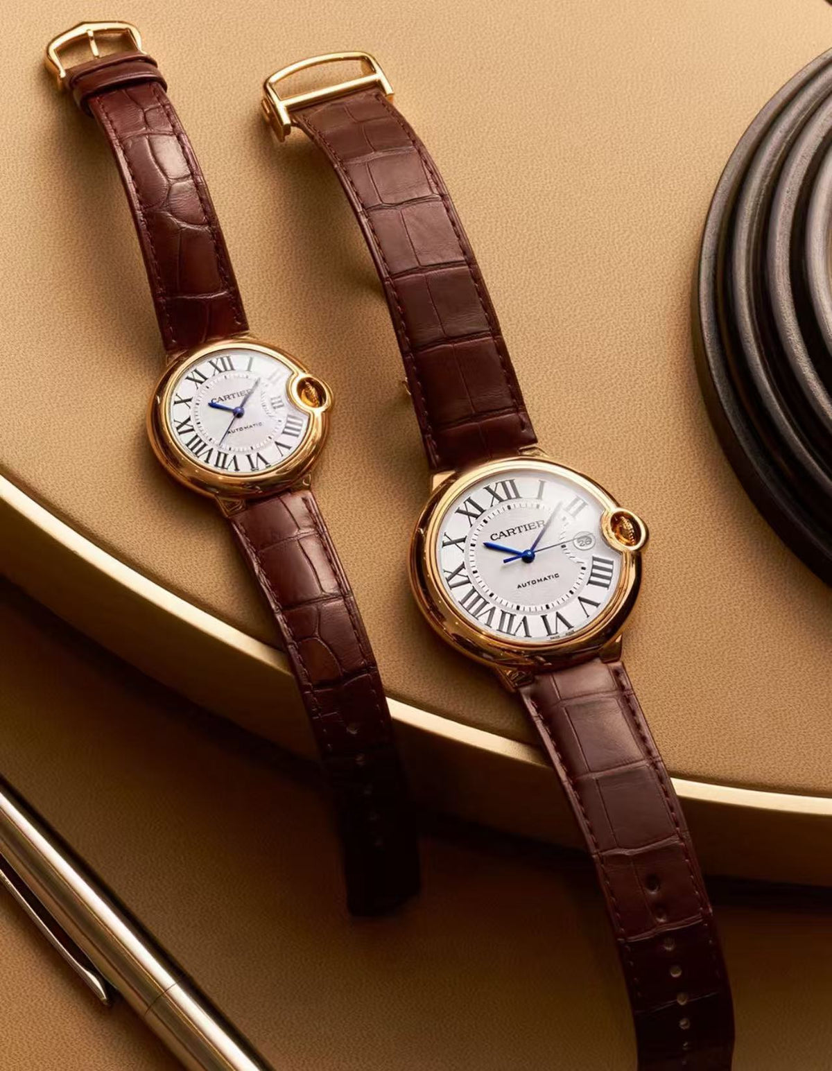 BALLON BLEU 42MM AUTOMATIC ROSE GOLD CASE BROWN LEATHER