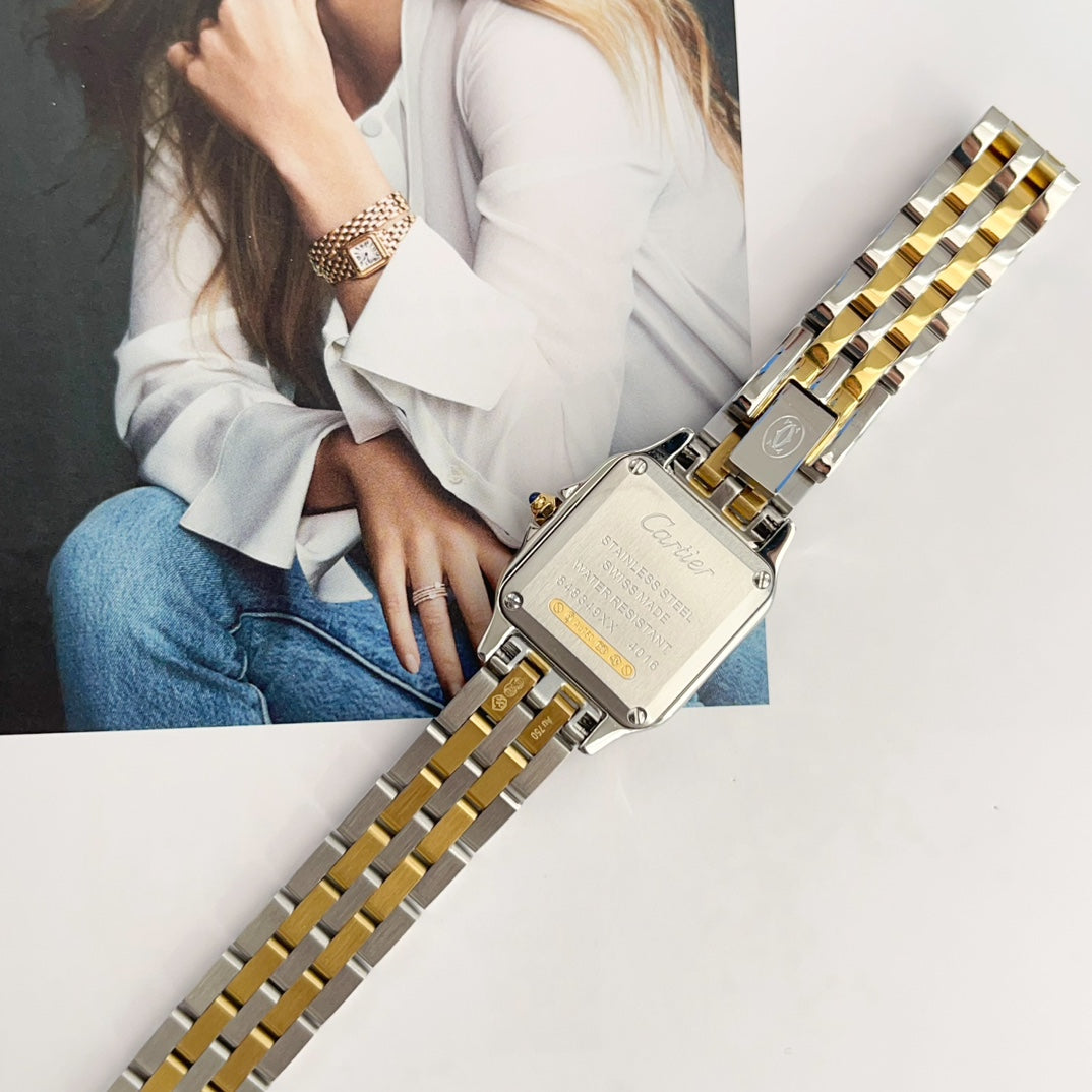 Panthere 22mm Gold Silver Diamond Bezel Double Chain 44cm