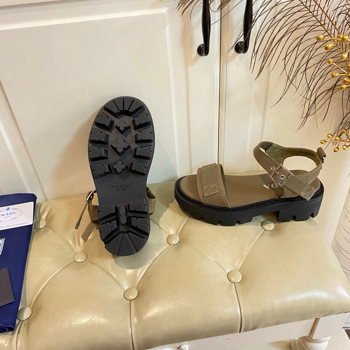 Prada Front Strap Sandal Military Green Canvas 687804