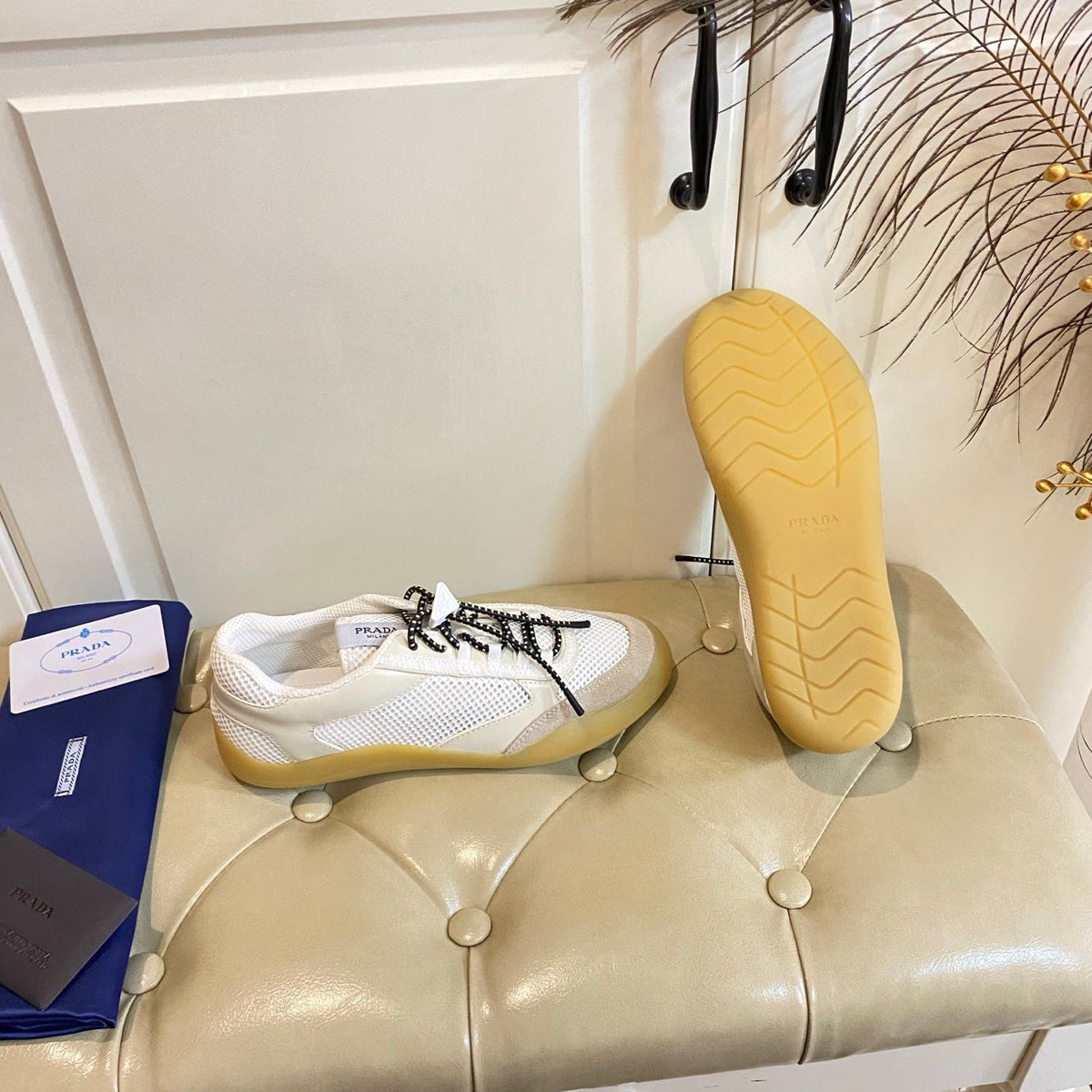 Prada Speedrock Sneaker Ivory Suede Mesh 687795