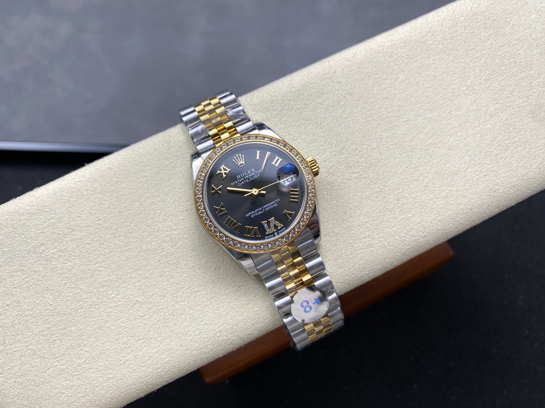 Datejust 31mm Yellow Gold Steel Diamond Bezel Dark Grey Dial