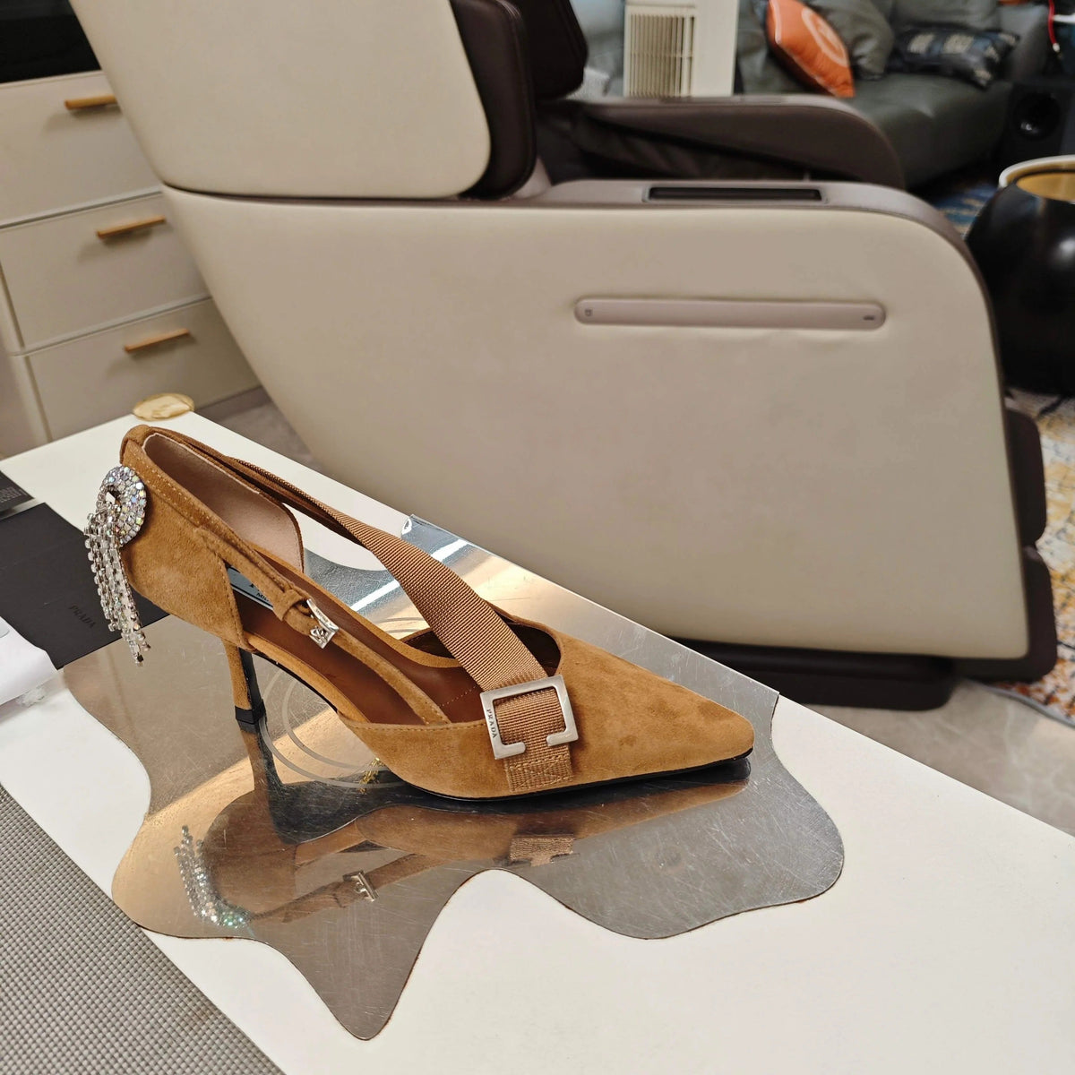 PRA 26S High Heel Pump 70 Light Brown Suede 630567