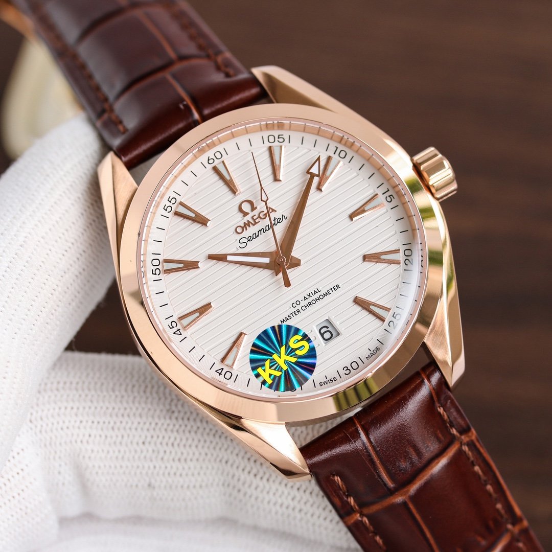 SEAMASTER AQUA TERRA 41MM ROSE GOLD CASE LEATHER STRAP