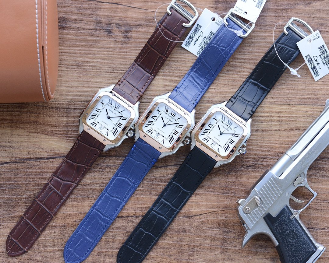 SANTOS DE CARTIE 39MM GOLD STEEL CASE LEATHER STRAP