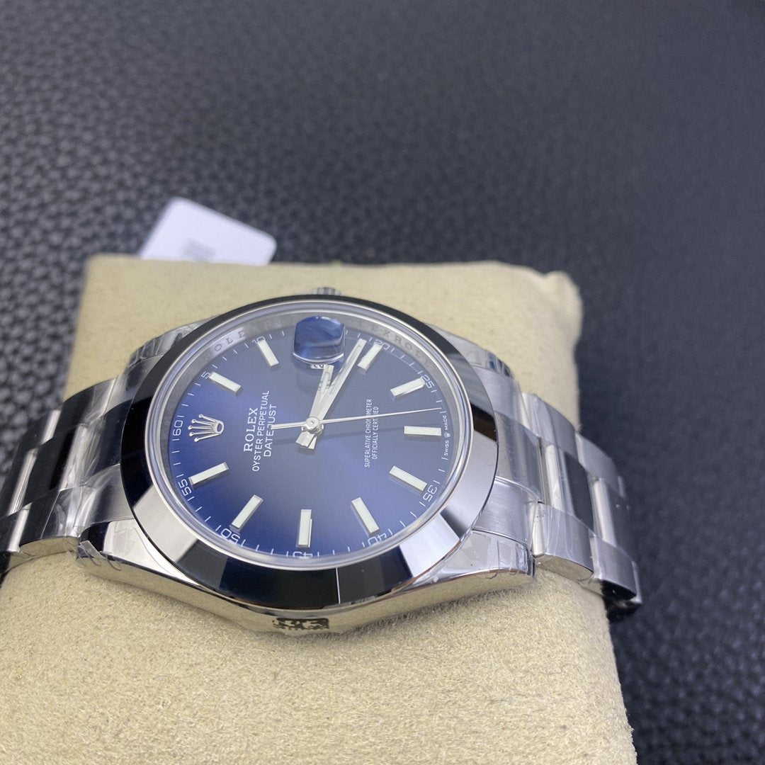 DATEJUST 41MM SMOOTH BEZEL BLUE DIAL OYSTER BRACELET