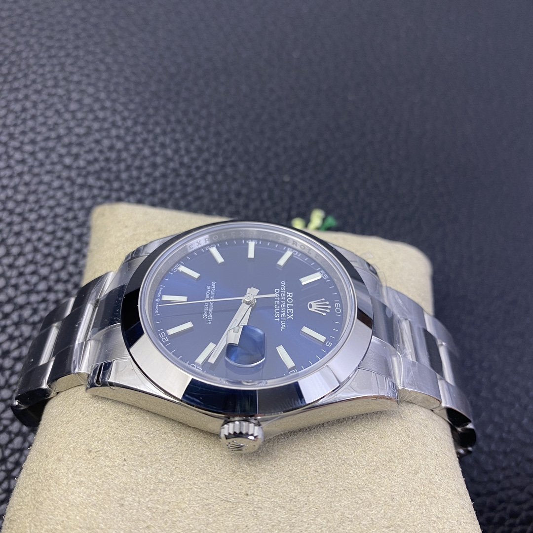 DATEJUST 41MM SMOOTH BEZEL BLUE DIAL OYSTER BRACELET