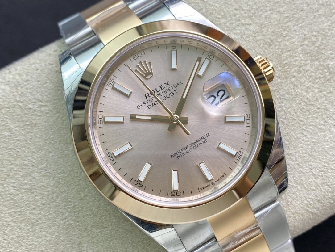 DATEJUST 41MM SMOOTH BEZEL GOLD STEEL GREY DIAL