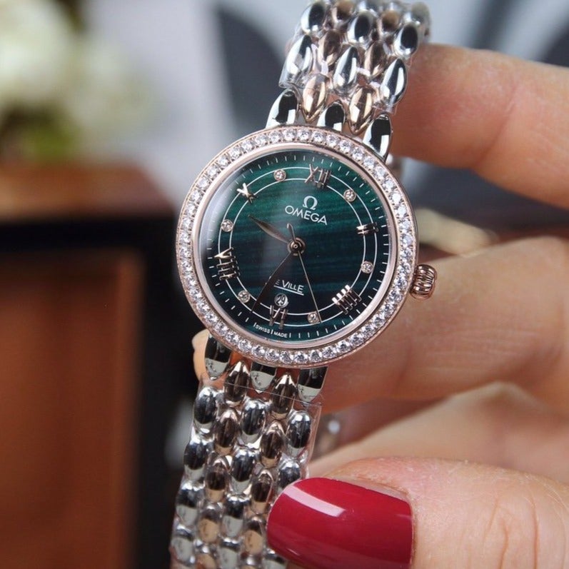 DEVILLE LADYMATIC 29MM TWO TONE BLUE DIAL DIAMOND BEZEL