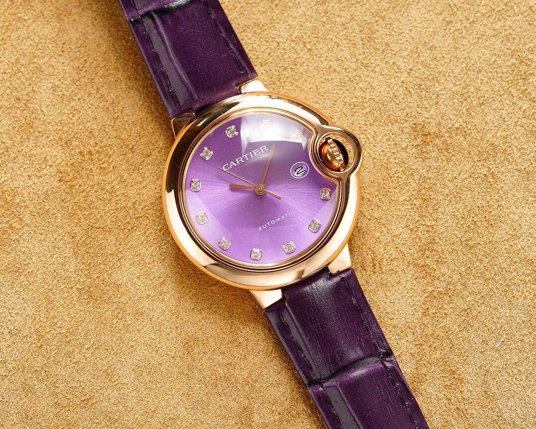 BALLON BLEU 33MM ROSE GOLD CASE PINK DIAL LEATHER STRAP