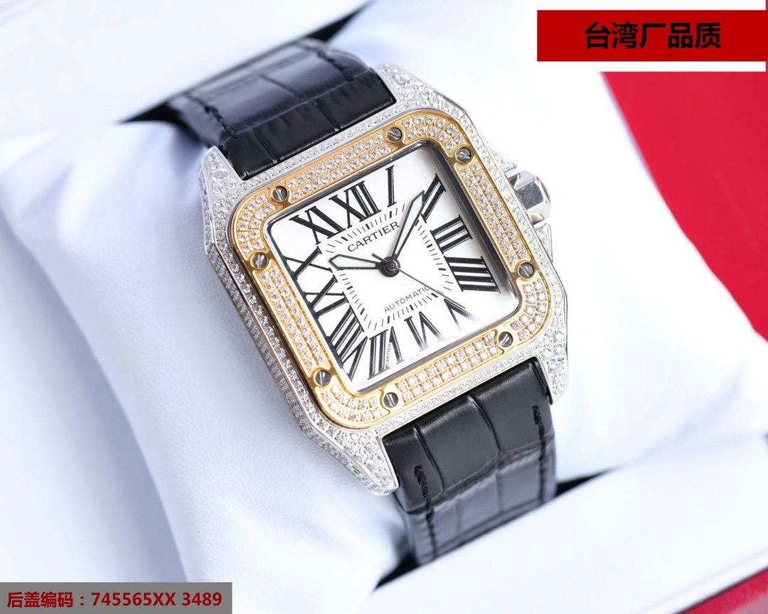SANTOS 100XL 42MM DIAMOND GOLD BEZEL