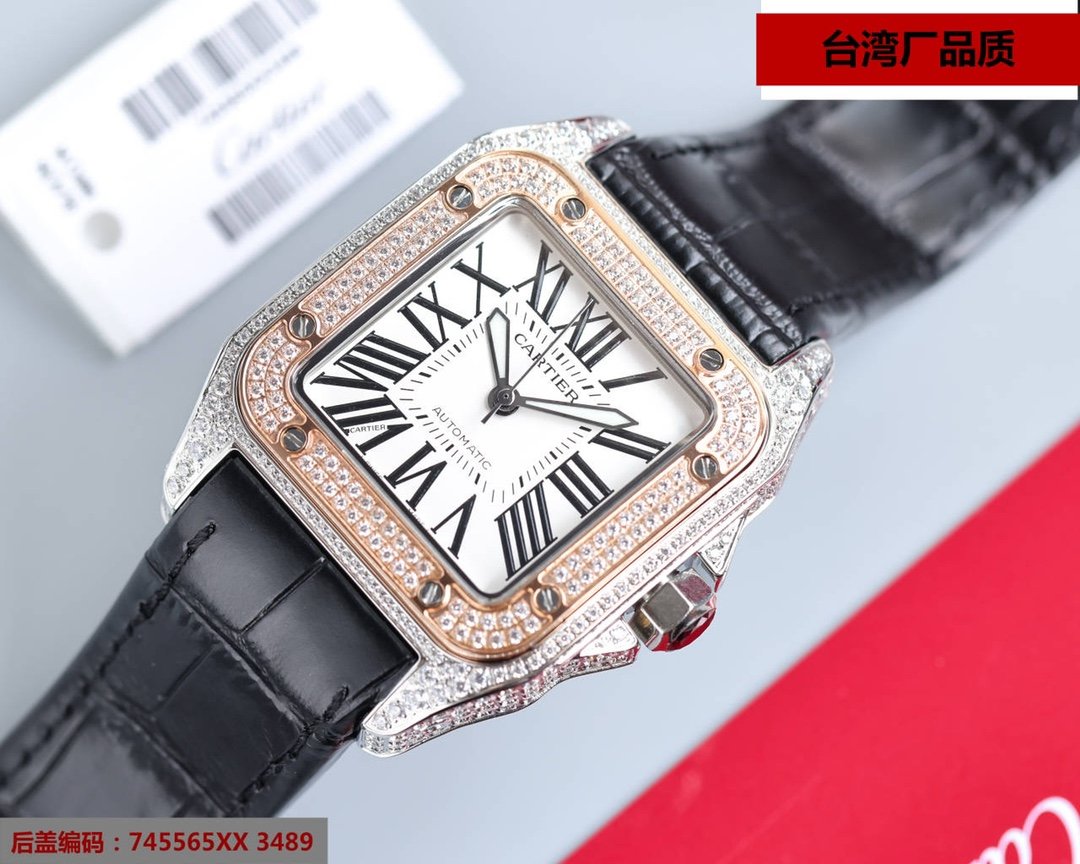 SANTOS 100XL 42MM DIAMOND ROSE GOLD BEZEL