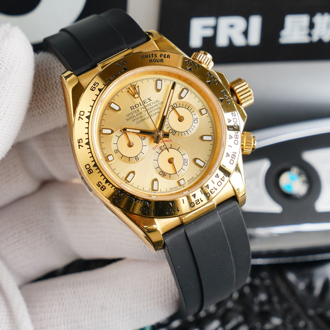 DAYTONA 40MM GOLD CASE BLACK RUBBER STRAP