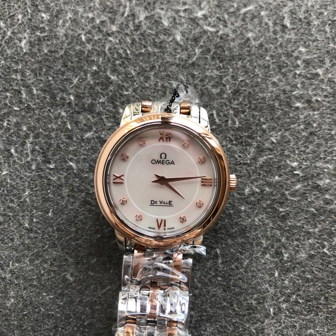 DEVILLE PRESTIGE 27MM QUARTZ ROSE GOLD STEEL DIAMOND NUMERALS