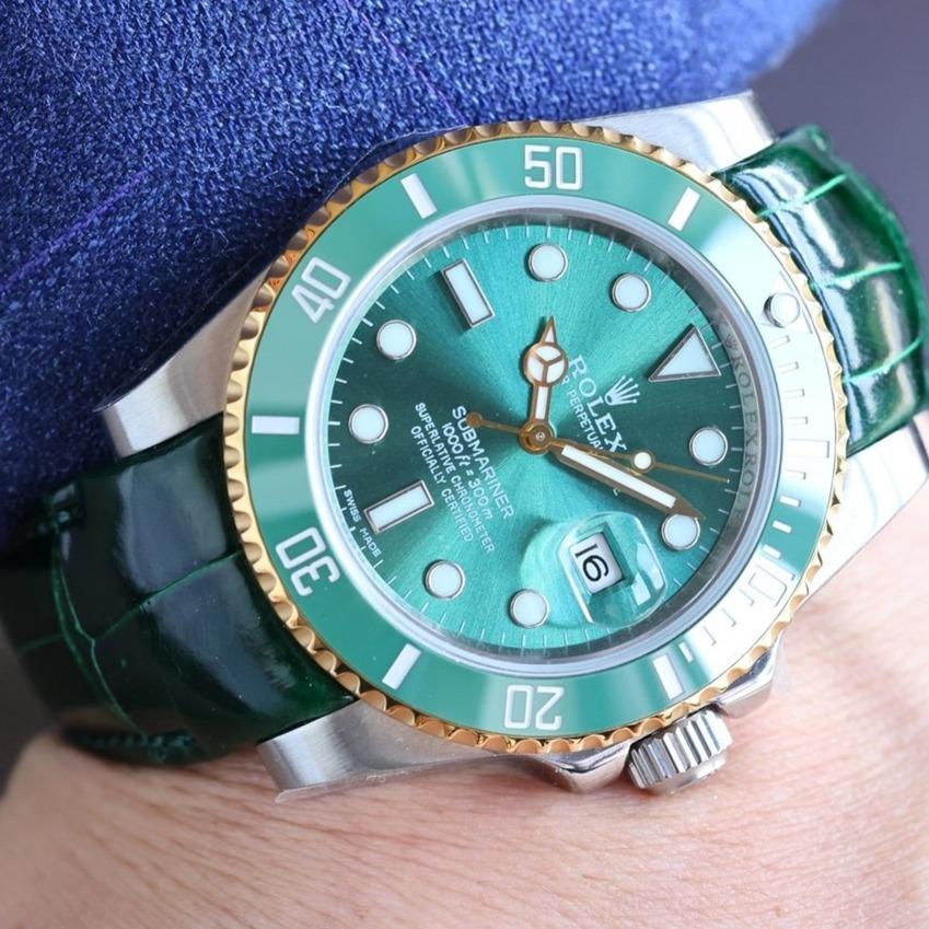 SUBMARINER DATE 40 STEEL CASE GOLD GREEN CERAMIC LEATHER