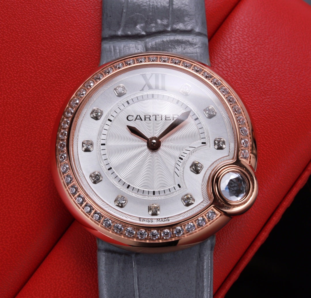 BALLON BLANC 33MM AUTOMATIC DIAMOND NUMERALS LEATHER