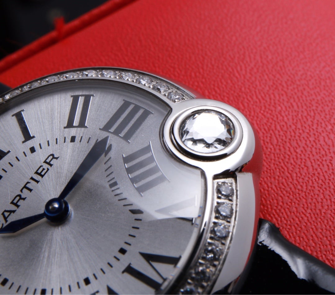 BALLON BLANC 33MM AUTOMATIC DIAMOND NUMERALS LEATHER