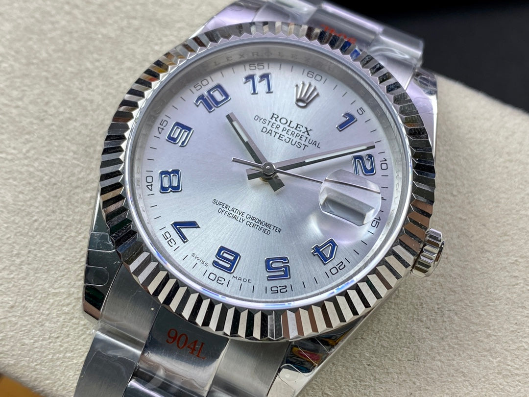 DATEJUST 41 LIGHT BLUE NUMERALS SILVER CASE