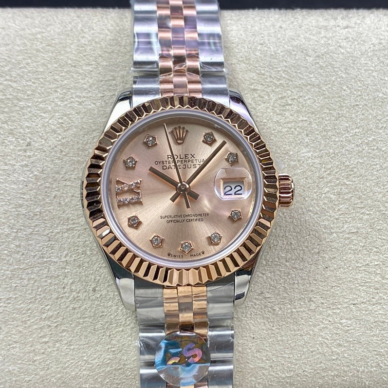 DATEJUST 28 TWO-TONE PINK GOLD STEEL
