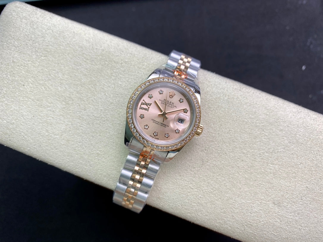 DATEJUST 28 TWO-TONE PINK GOLD DIAMOND BEZEL