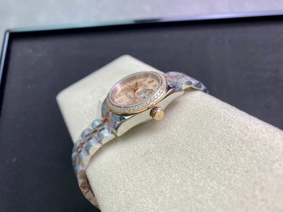 DATEJUST 28 TWO-TONE PINK GOLD DIAMOND BEZEL