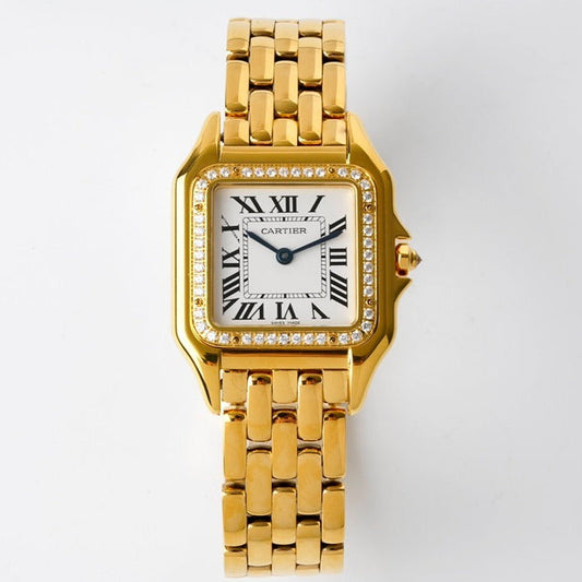PANTHERE 27MM GOLD CASE DIAMOND BEZEL WHITE DIAL