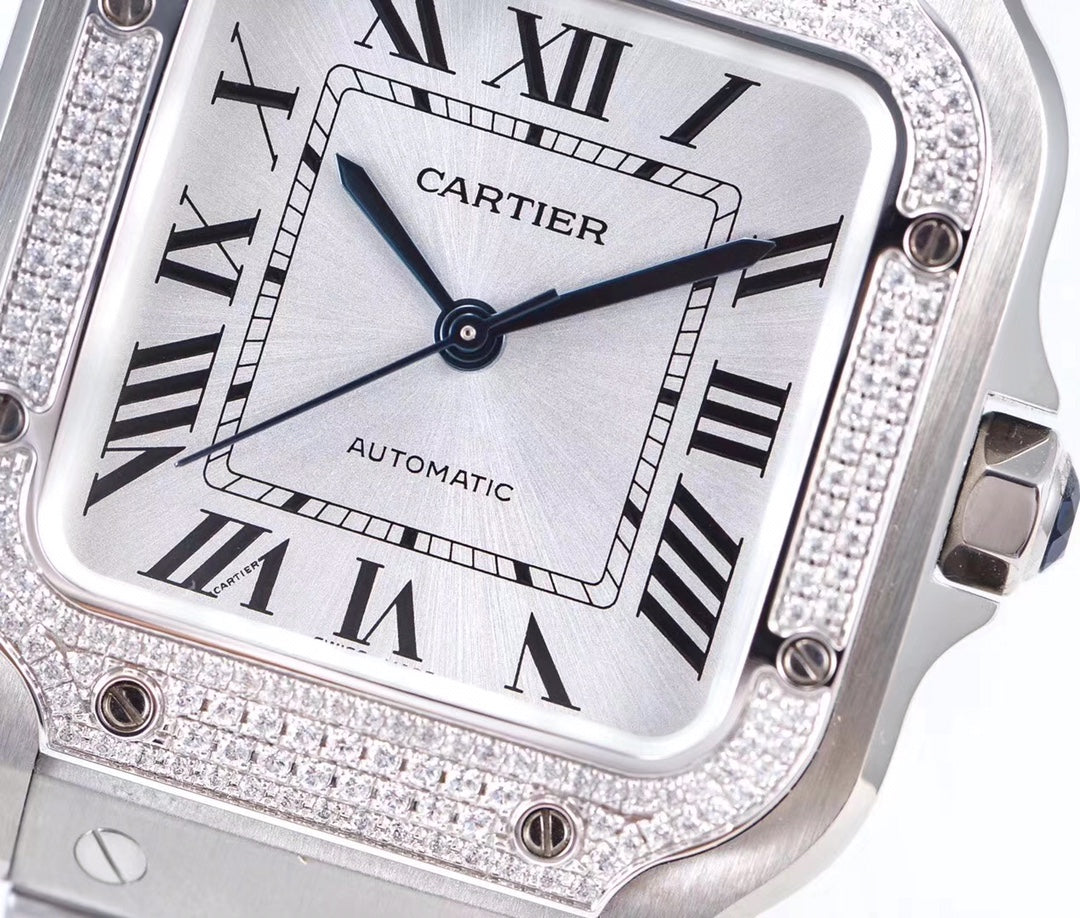 SANTOS LADY 35.1MM AUTOMATIC SILVER DIAMOND BEZEL