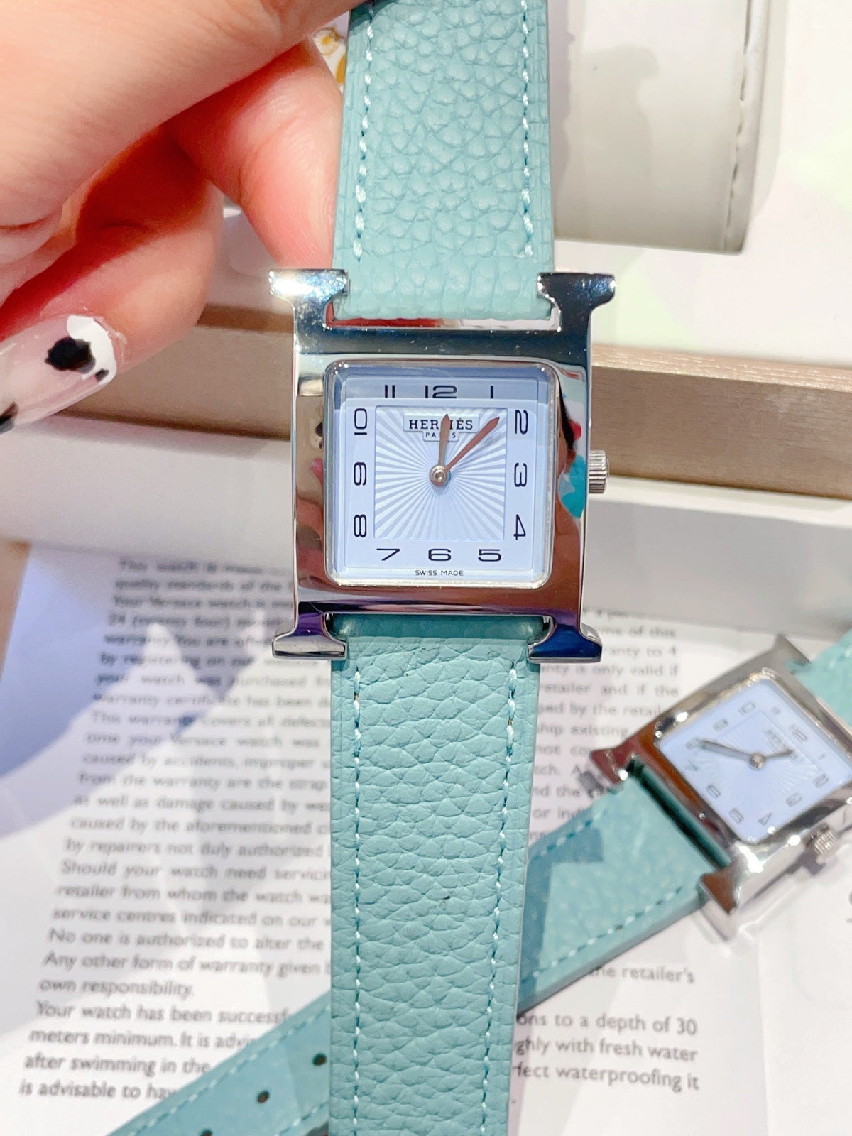 HM HEURE H 26 SILVER BLUE DIAL EPSOM LEATHER
