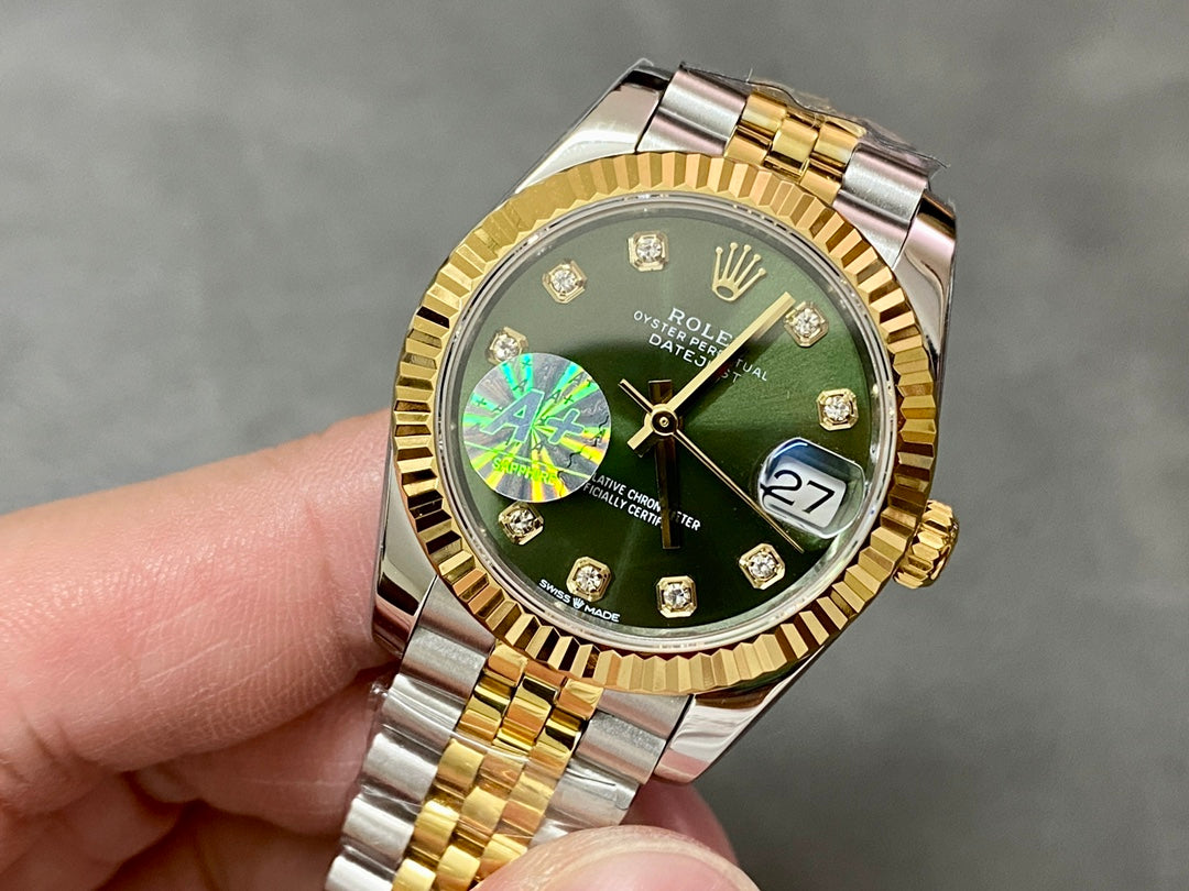 DATEJUST 31MM GOLD STEEL GREEN DIAL