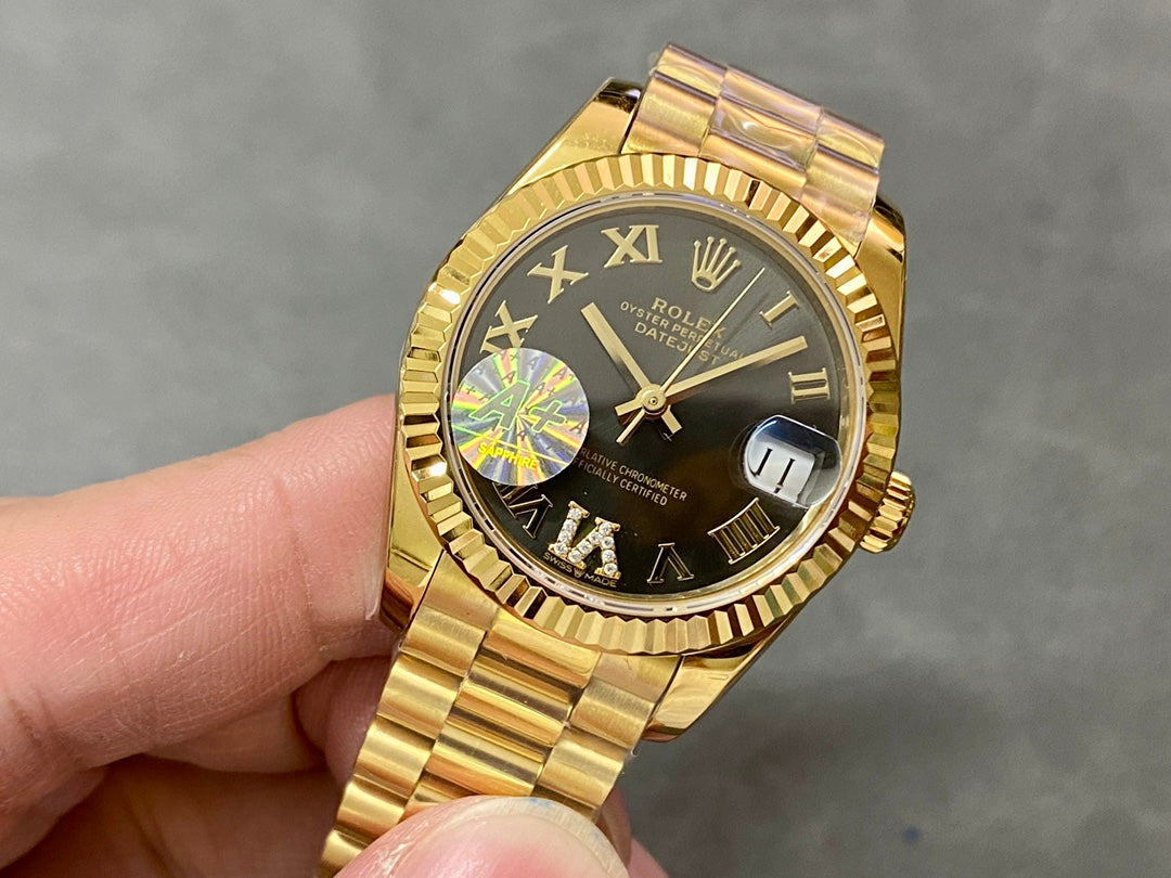 DATEJUST 31MM GOLD DIAMOND NUMERALS BLACK DIAL