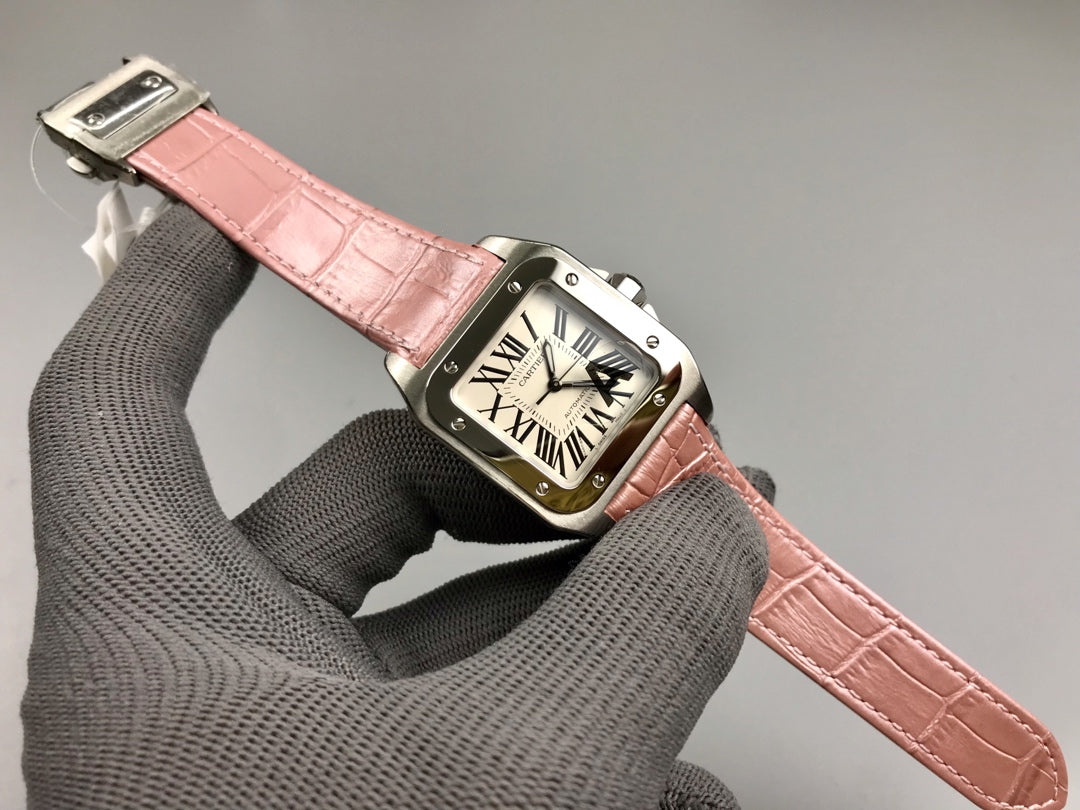 Cartier Santos 100 36mm Silver Pink Leather