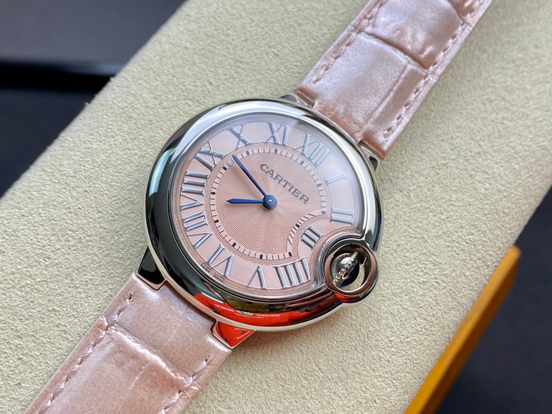 Cartier Balloon 33mm Silver Pink Leather