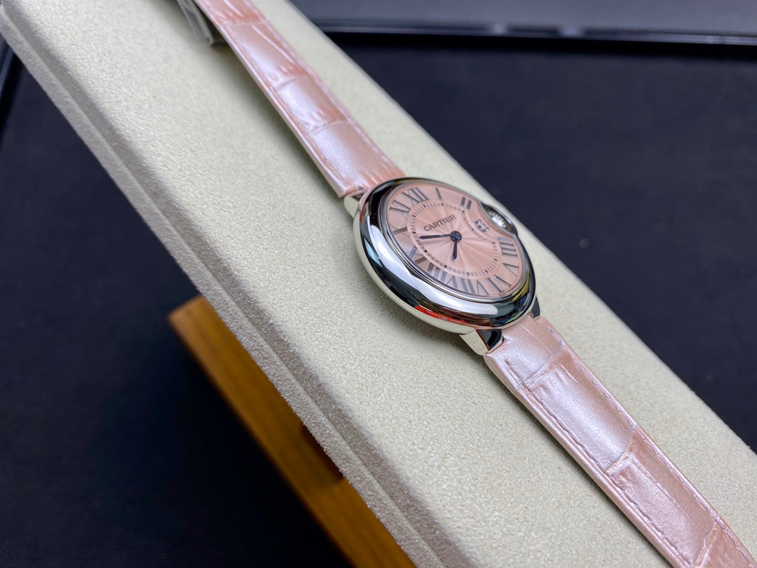 Cartier Balloon 33mm Silver Pink Leather