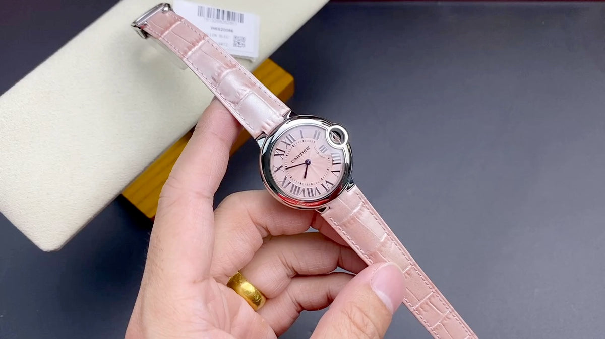 Cartier Balloon 33mm Silver Pink Leather
