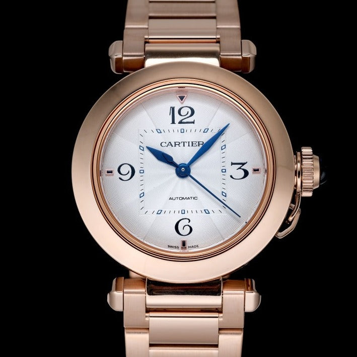 pasha 35mm automatic pink gold white dial