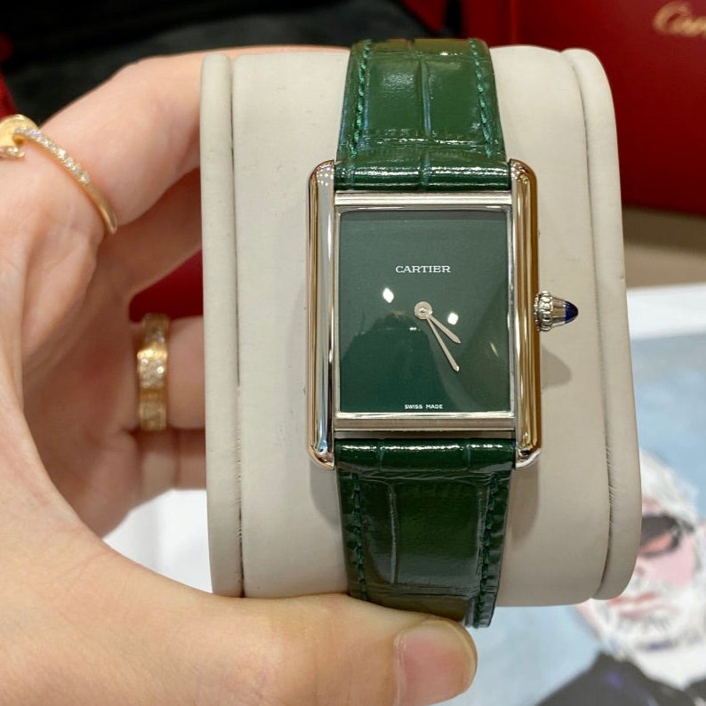 Cartier Tank 25.5mm Quartz Silver Green Dial