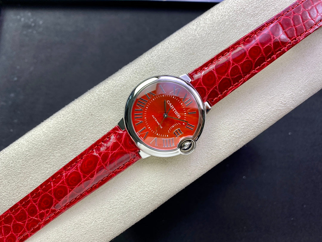 Cartier Balloon 36mm Silver Red Dial
