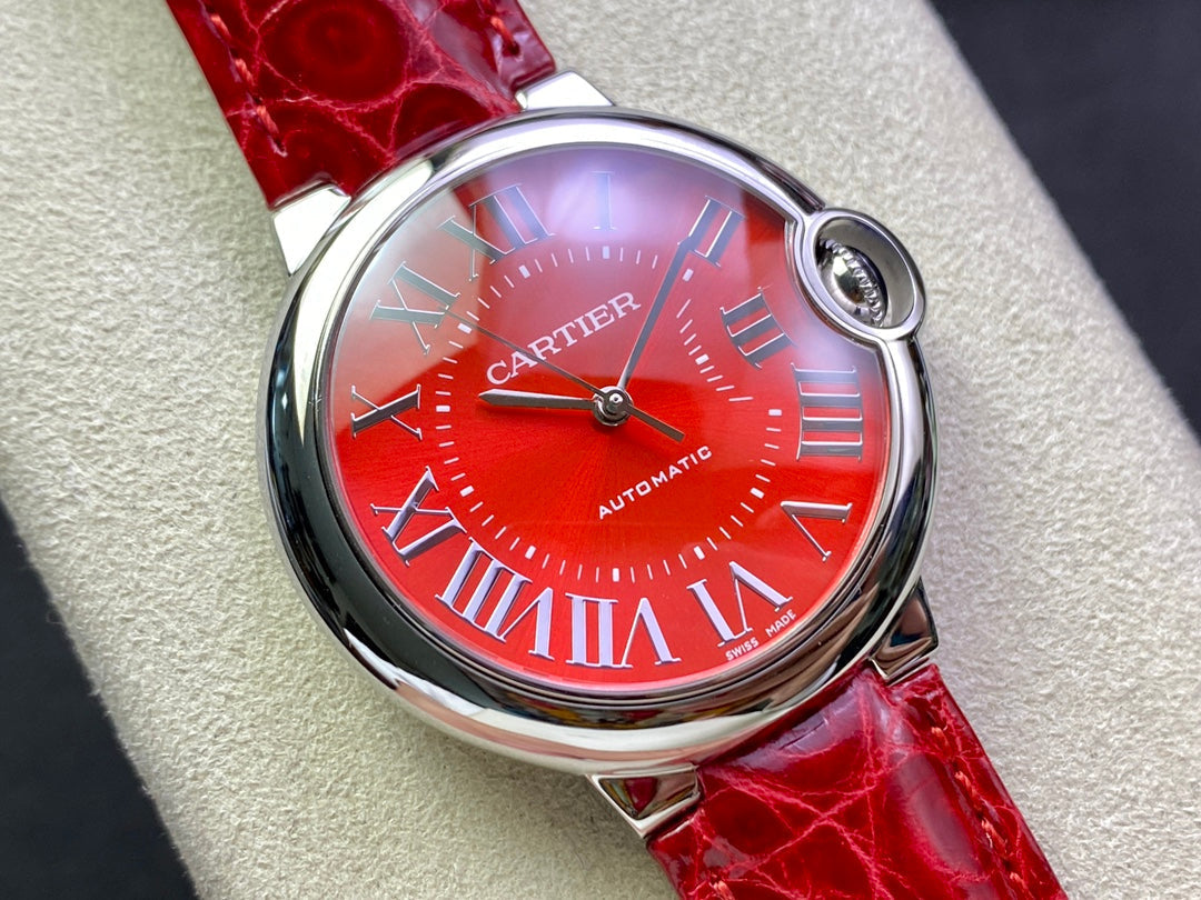 Cartier Balloon 36mm Silver Red Dial