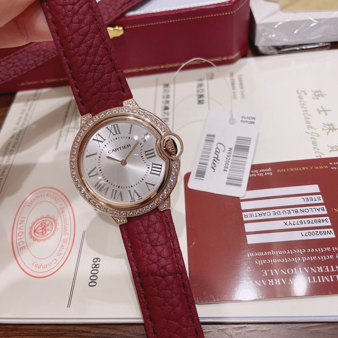 Cartier Ballon Bleu 36mm Diamond Leather