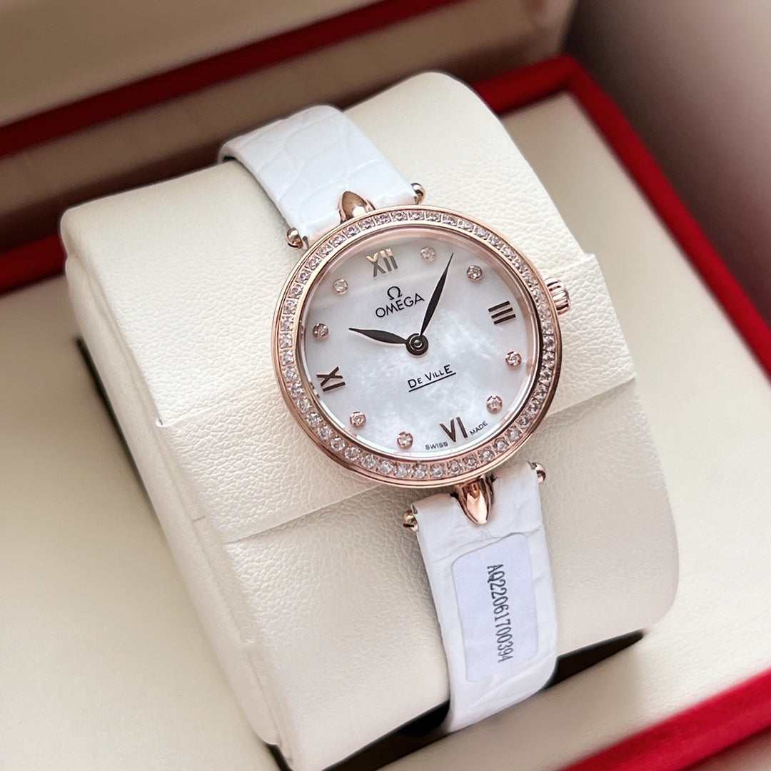 Omega De Ville 27.4mm Pink Gold Mop Pearl Dial