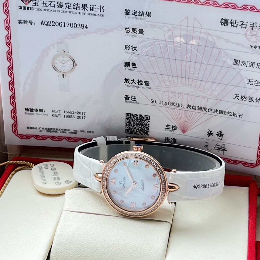 Omega De Ville 27.4mm Pink Gold Mop Pearl Dial
