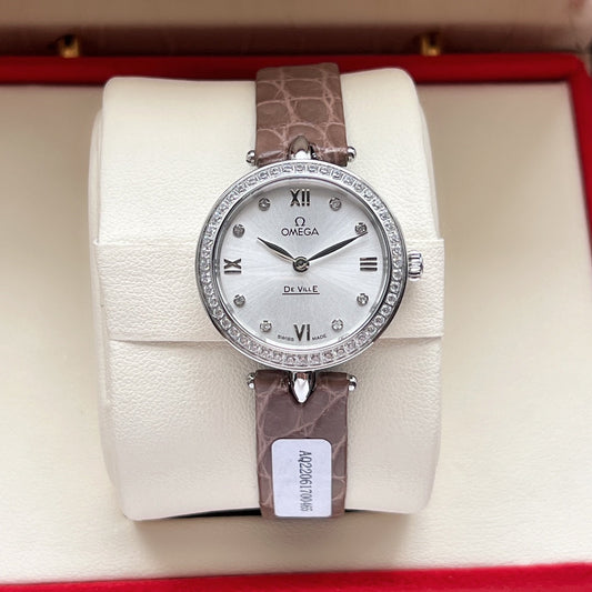 Omega De Ville 27.4mm Silver Brown Leather