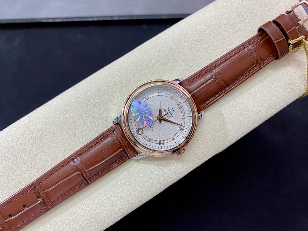 Omega De Ville 32.7mm Pink Gold White Dial