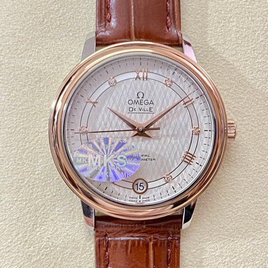 Omega De Ville 32.7mm Pink Gold White Dial