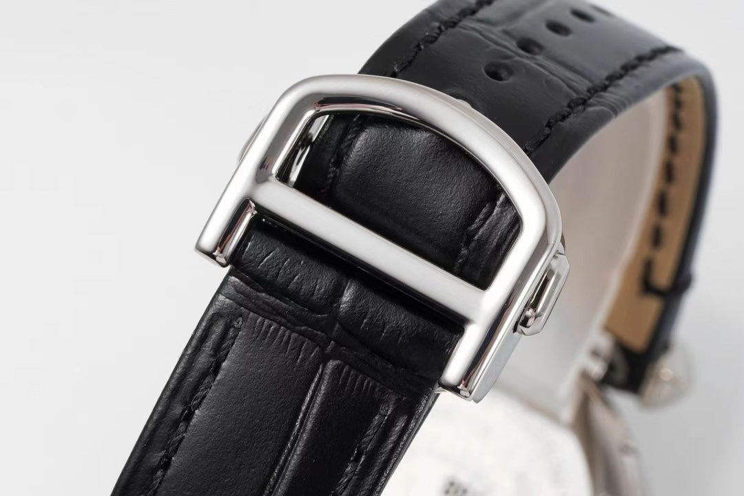 pasha 30mm quartz pink gold white dial black leather