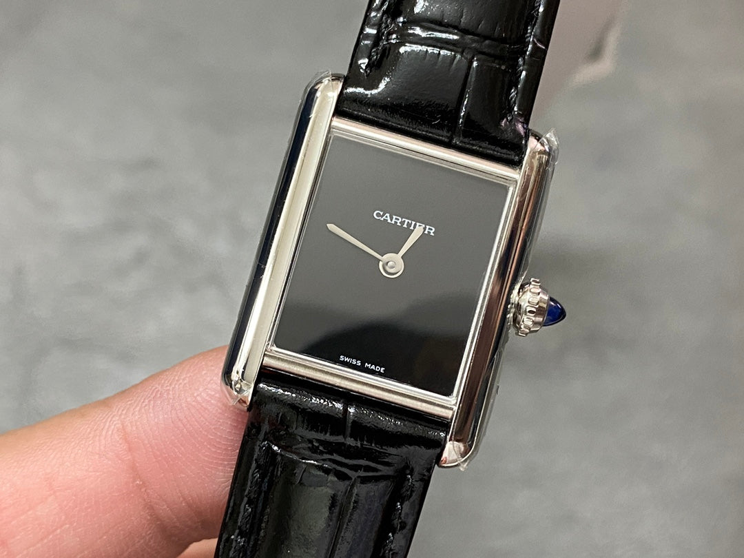 Cartier Tank 29.5mm Silver Black Leather