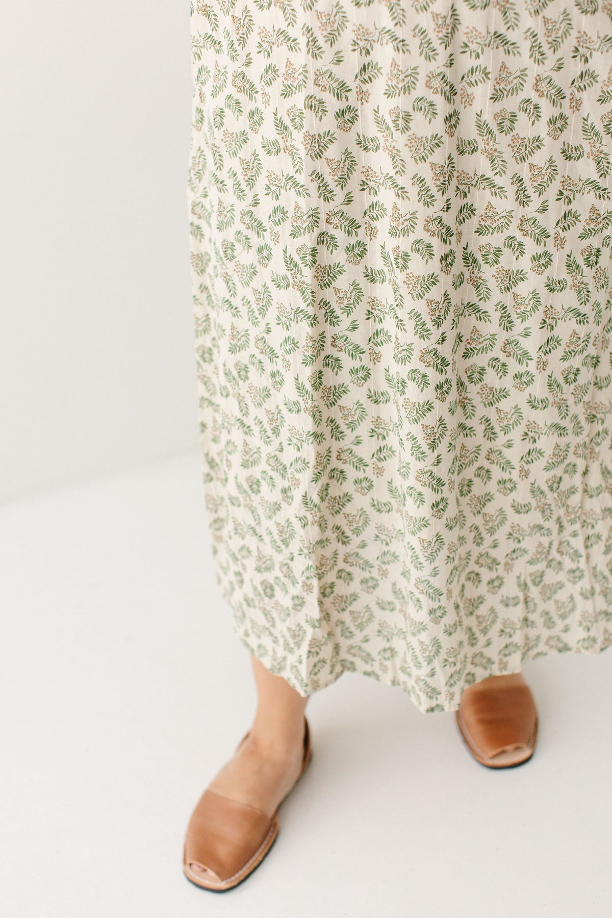 'Acacia' Leaf Print Cotton Midi Skirt in Tan FINAL SALE